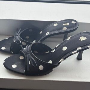 🌺🌷🌻Zara Black and White Polka Dot Bow Kitten Heel Mules 8.5